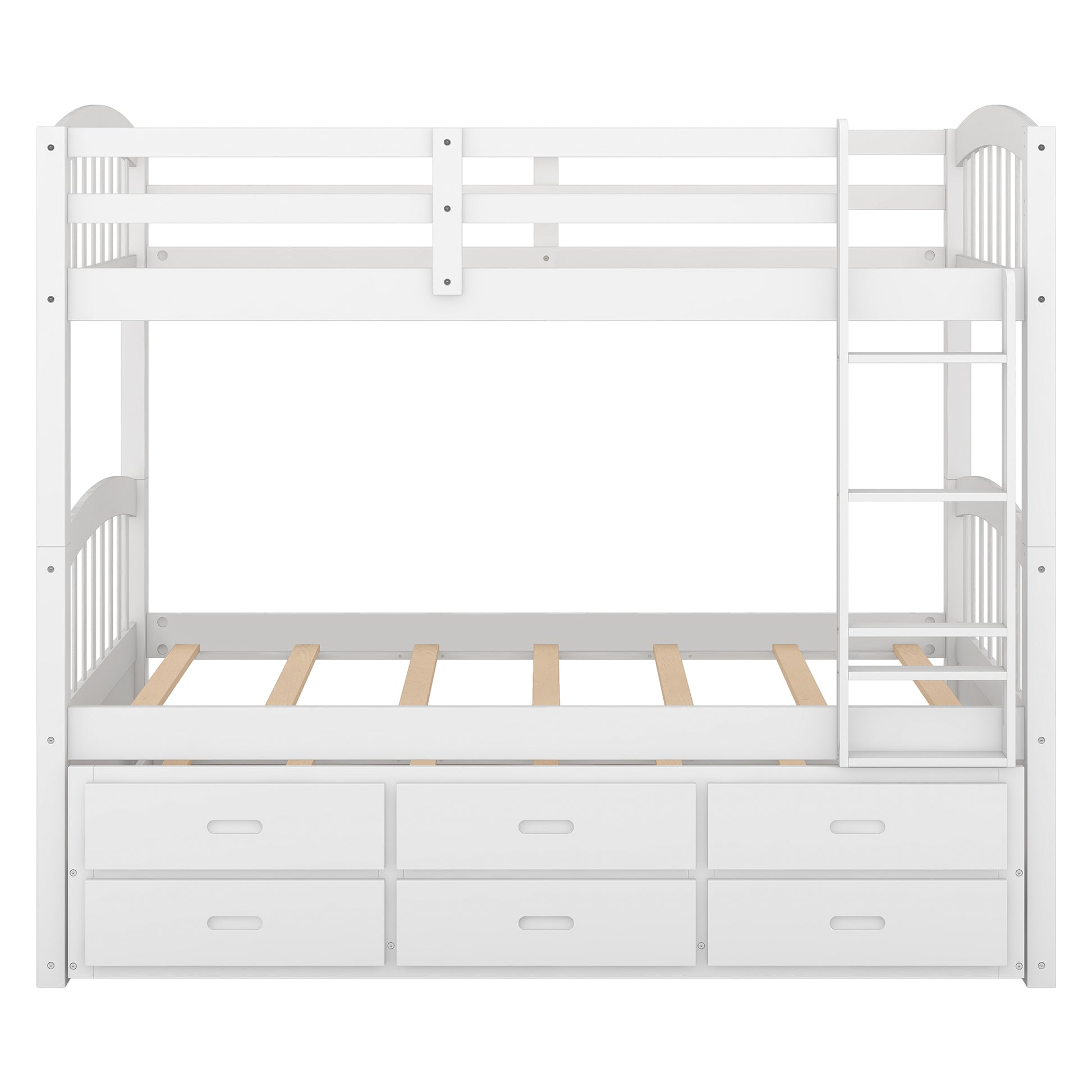 Twin Over Twin Wood Bunk Bed With Trundle And Drawers,White Box Spring Not Required Twin White Wood Bedroom Pine Bunk Pine