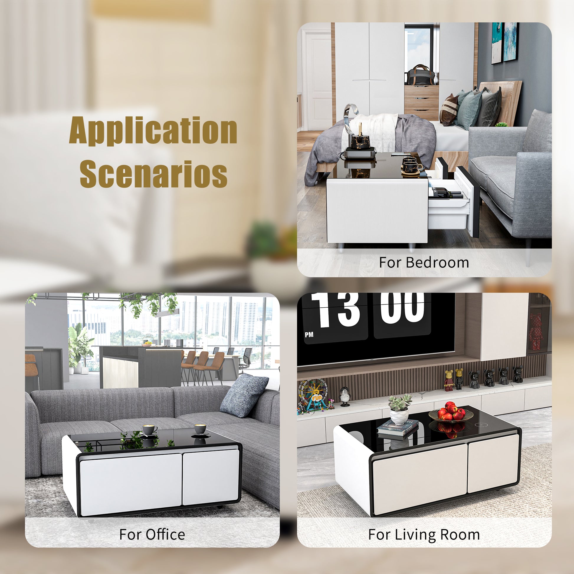 Modern Smart Coffee Table With Built In Fridge, Outlet Protection,Wireless Charging, Mechanical Temperature Control, Power Socket, Usb Interface And Ice Water Interface, White White Built In Outlets Or Usb Primary Living Space Luxury,Modern Freestanding
