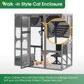 Outdoor Wooden Cat House Catio Enclosure With Super Large Enter Door Cat Kennel With Bouncy Bridge, Platforms And Small Houses Walk In Kitten Cage With Sunshine Board L67.5'', Dark Grey Gray Metal & Wood