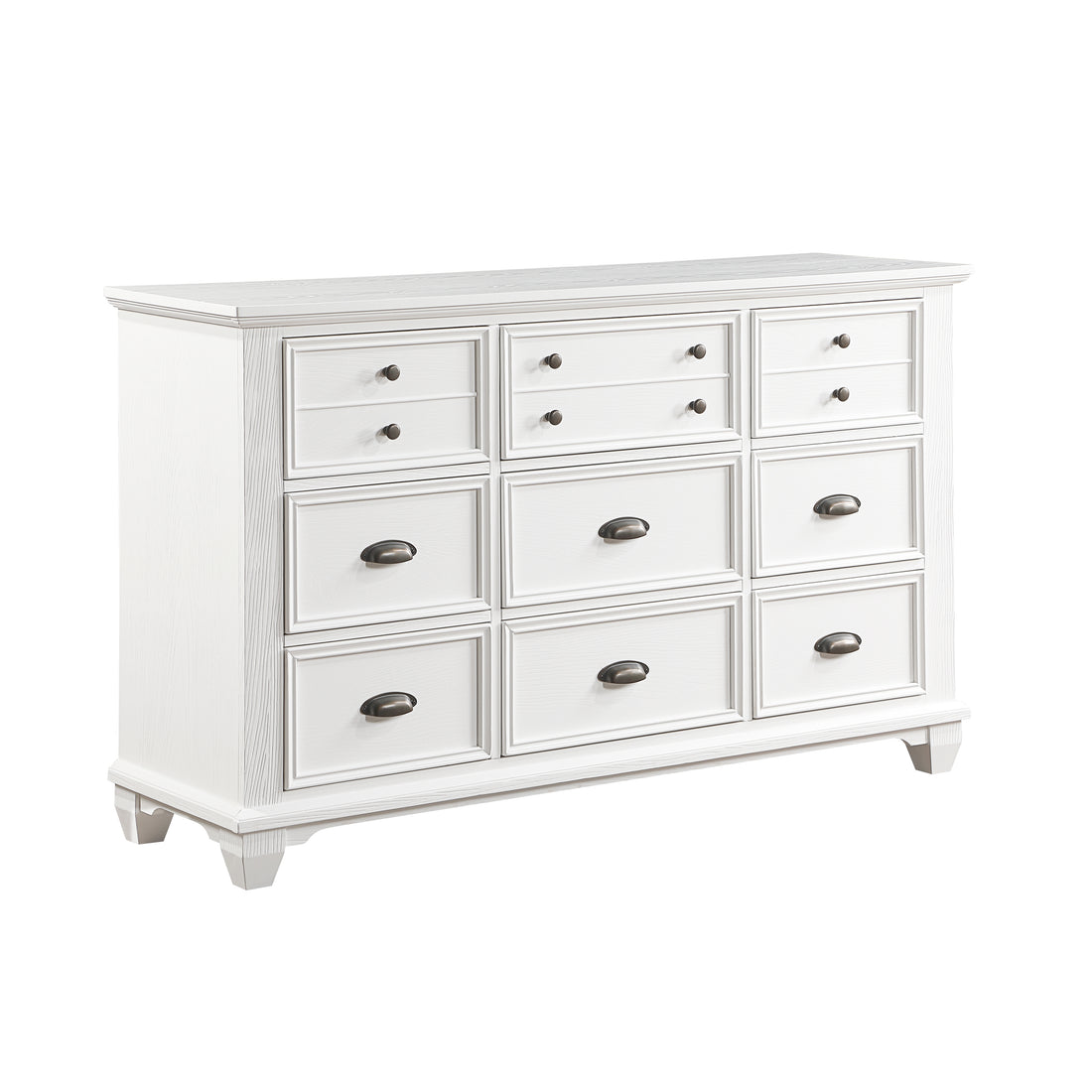 White Finish 1Pc Dresser Of 9X Drawers Traditional Framing Wooden Bedroom Furniture White Wood