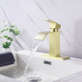 Waterfall Spout Bathroom Faucet,Single Handle Bathroom Vanity Sink Faucet Gold Stainless Steel