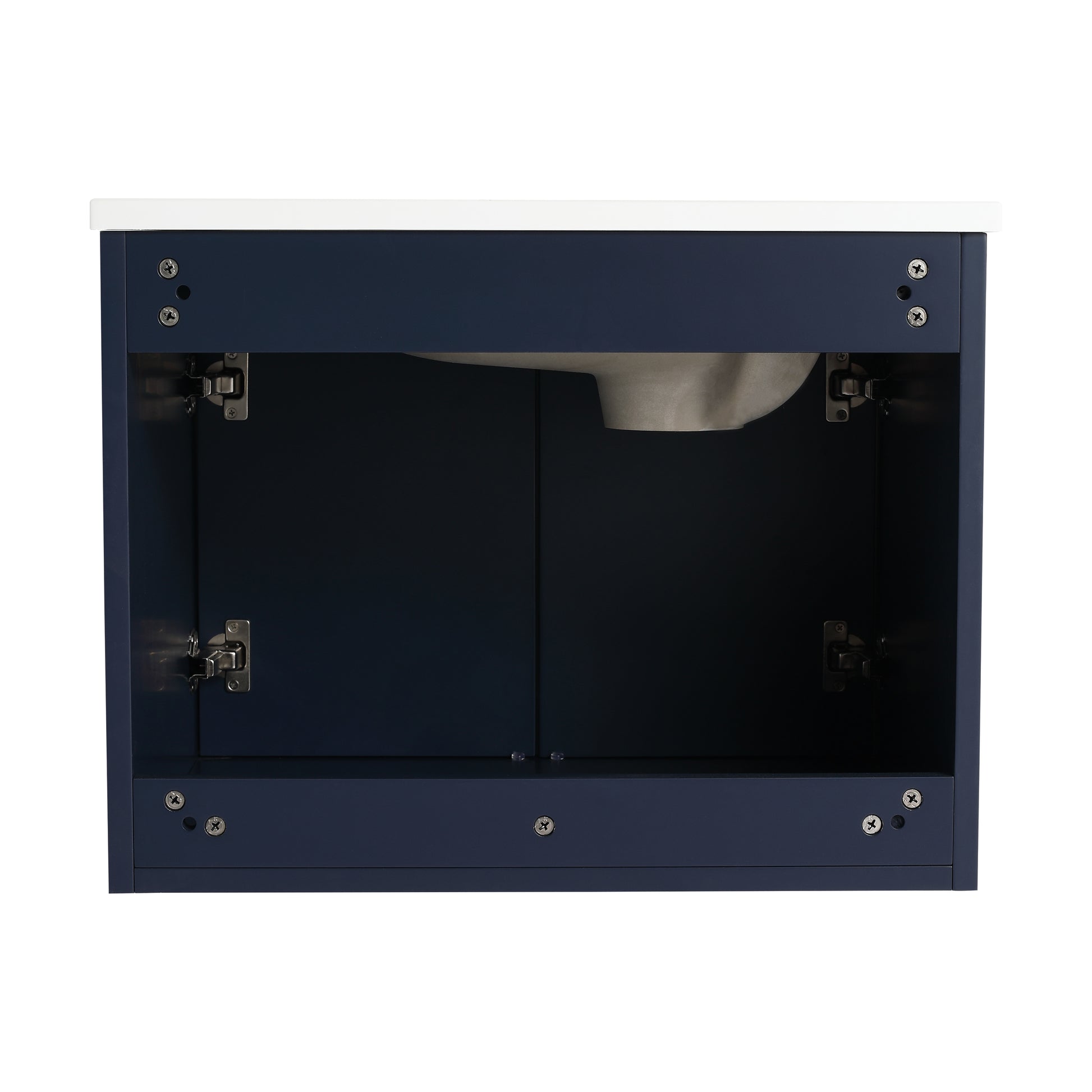 24" Floating Bathroom Vanity With Drop Shaped Resin Sink Navy Blue 2 Bathroom Wall Mounted Modern Plywood