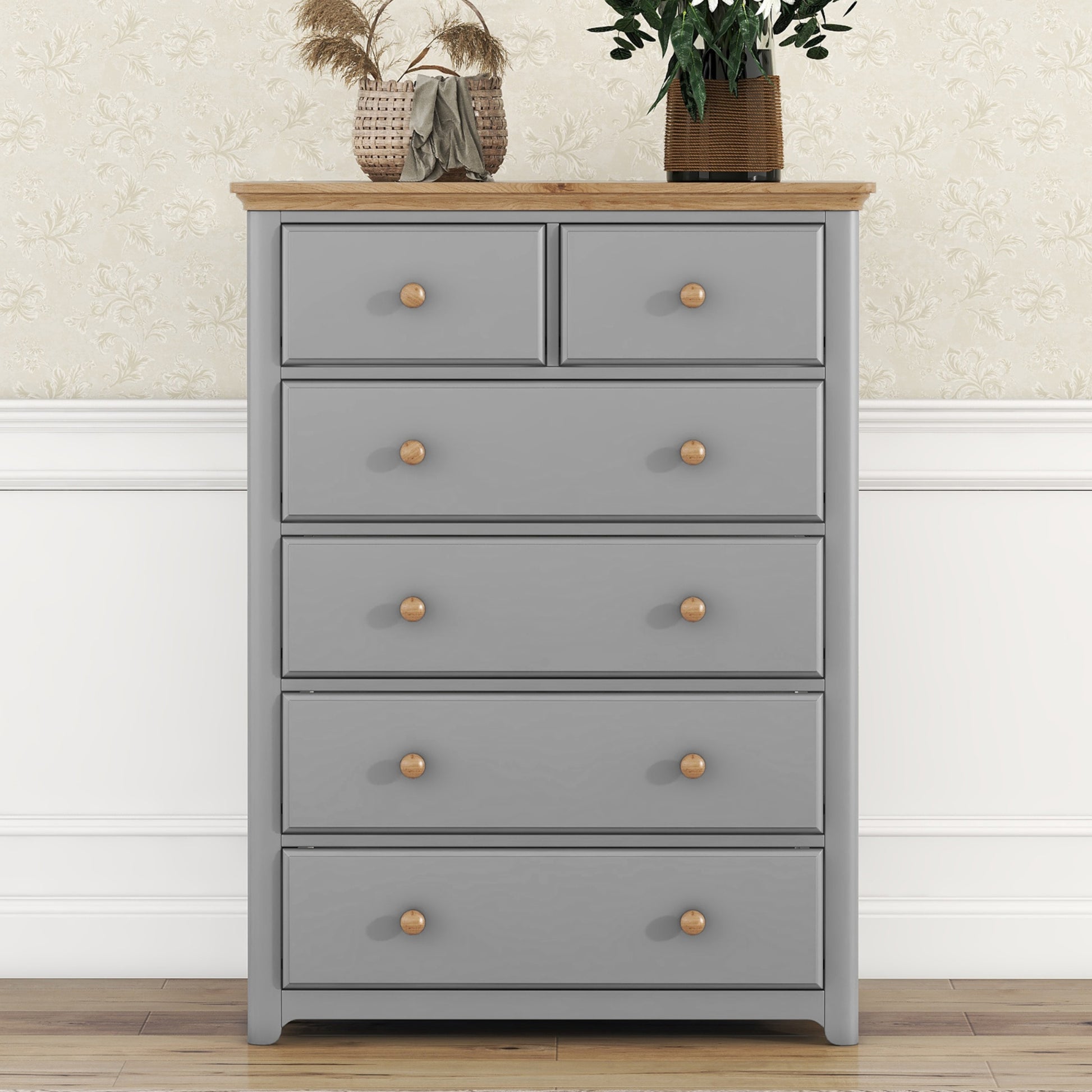 Rustic Wooden Chest With 6 Drawers,Storage Cabinet For Bedroom,Gray Natrual Gray Wood