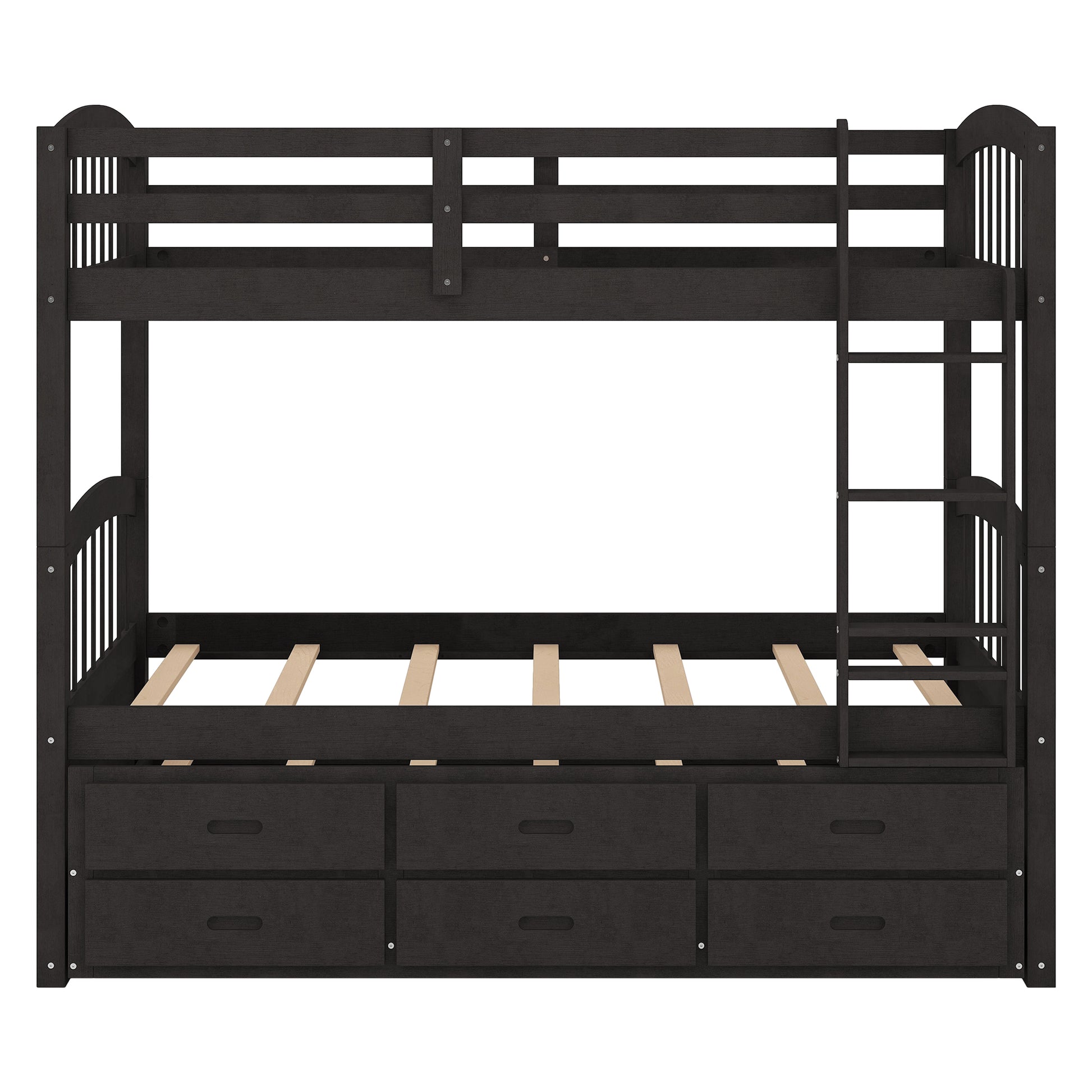 Twin Over Twin Wood Bunk Bed With Trundle And Drawers, Espresso Box Spring Not Required Twin Espresso Wood Bedroom Pine Bunk Pine