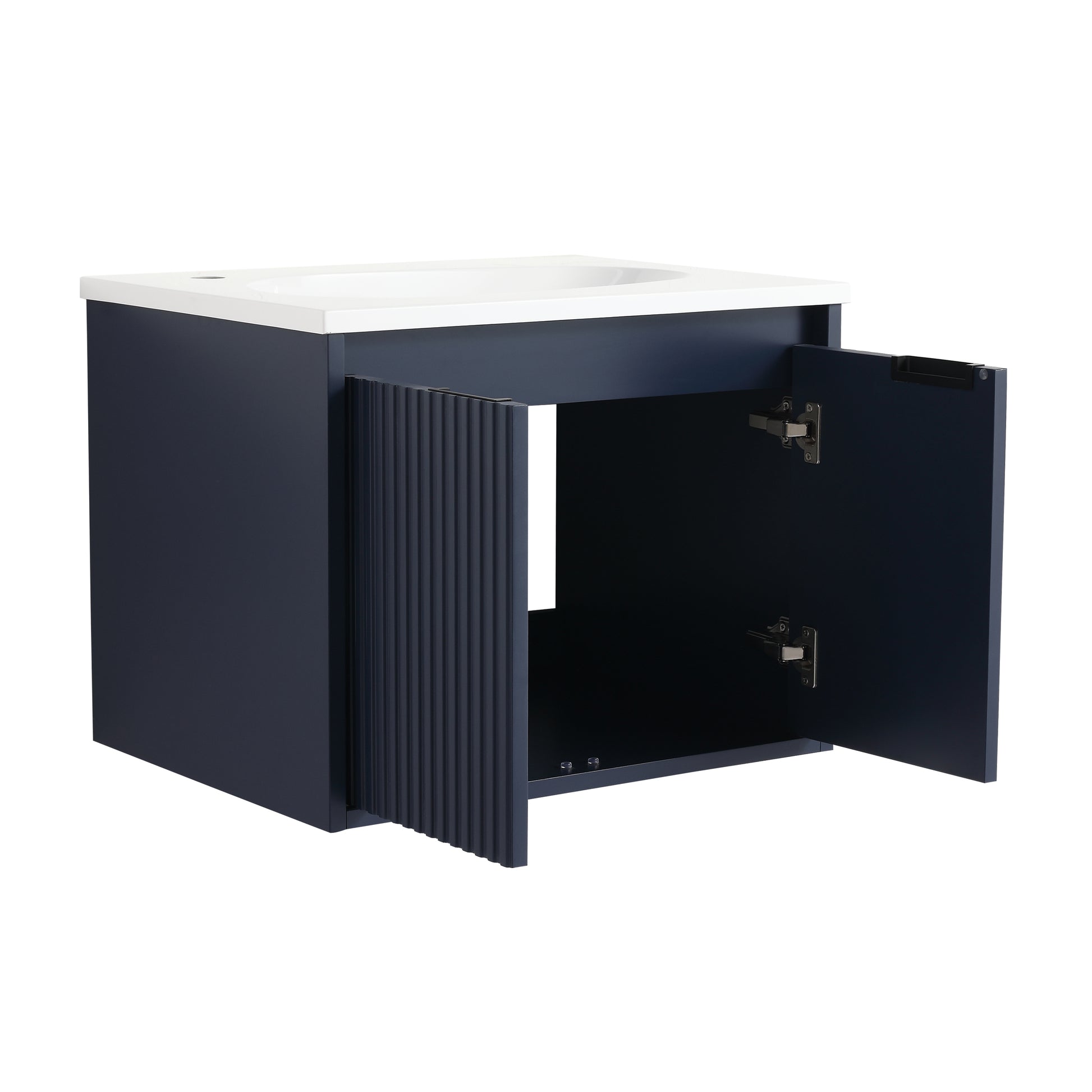 24" Floating Bathroom Vanity With Drop Shaped Resin Sink Navy Blue 2 Bathroom Wall Mounted Modern Plywood