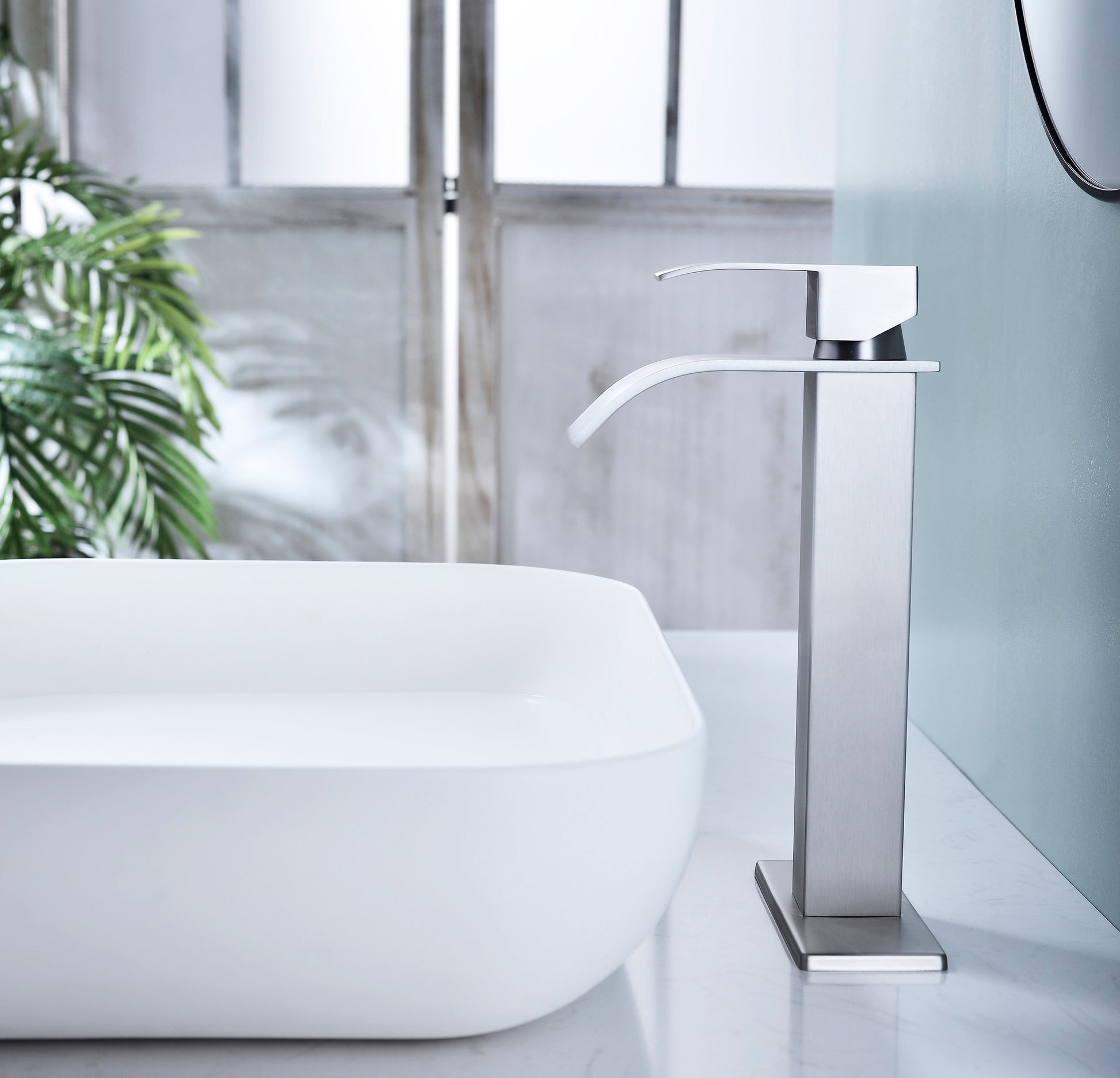 Waterfall Spout Bathroom Faucet,Single Handle Bathroom Vanity Sink Faucet Brushed Nickel Stainless Steel