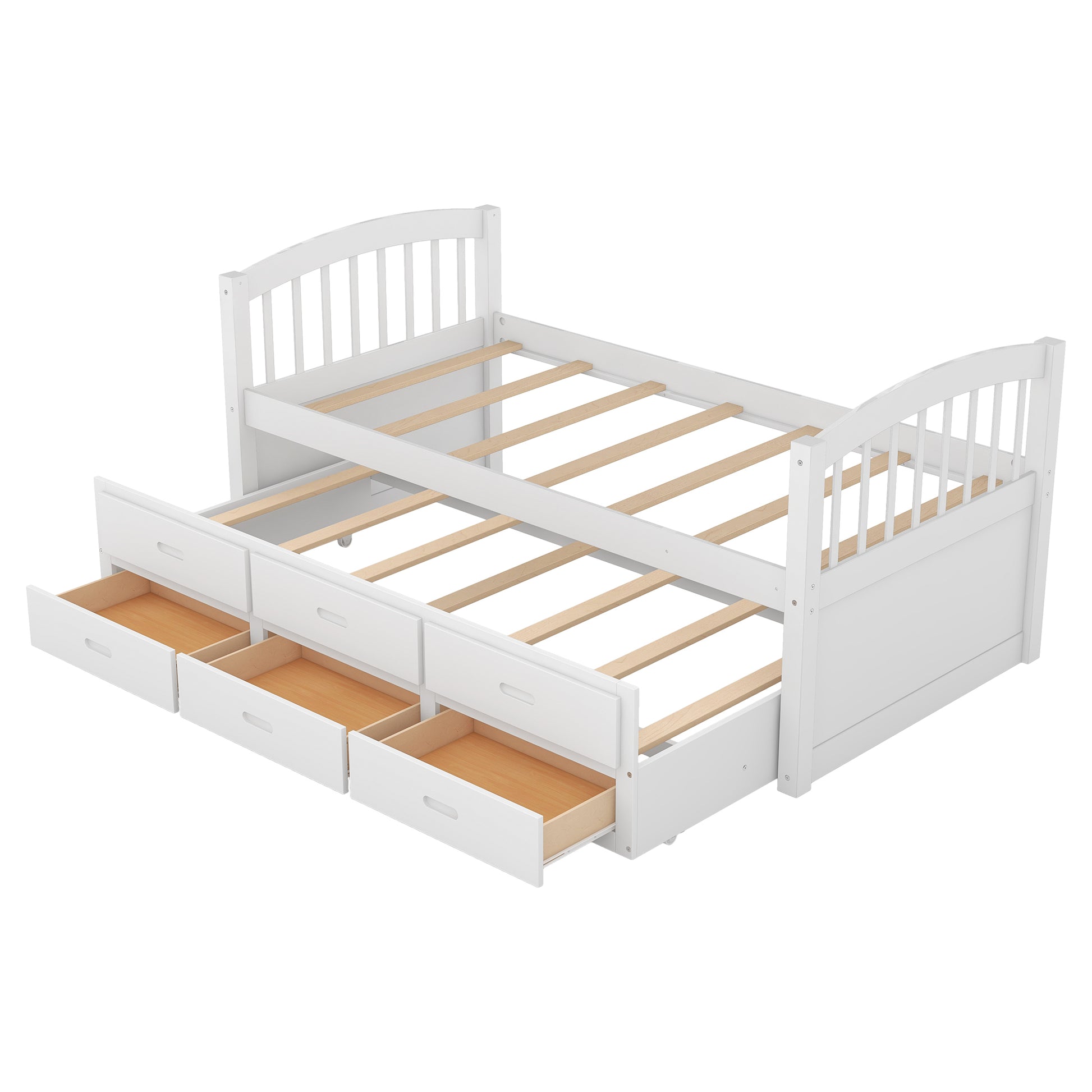 Twin Over Twin Wood Bunk Bed With Trundle And Drawers,White Box Spring Not Required Twin White Wood Bedroom Pine Bunk Pine