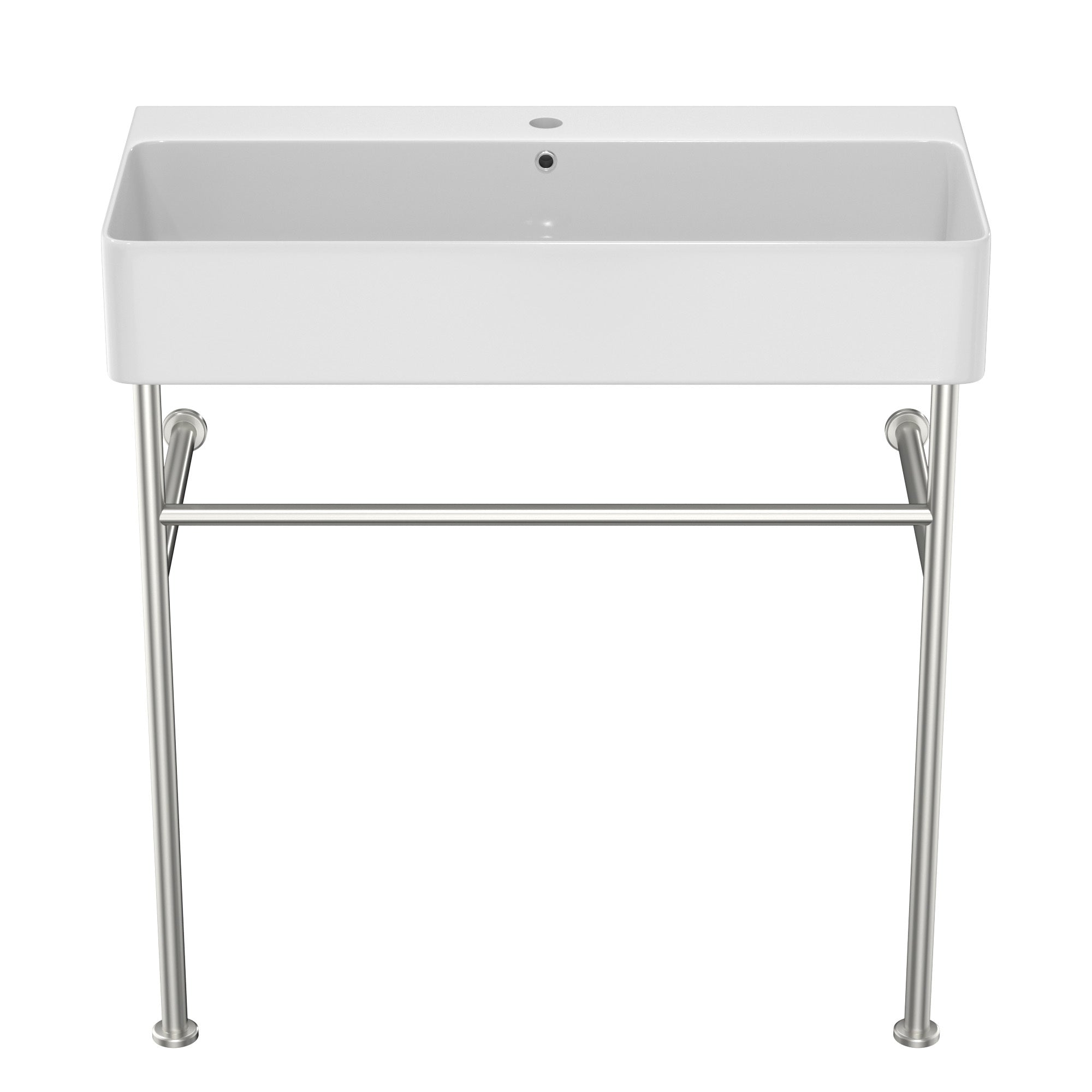 32" Bathroom Console Sink With Overflow,Ceramic Console Sink White Basin Polished Nicke Legs White Ceramic