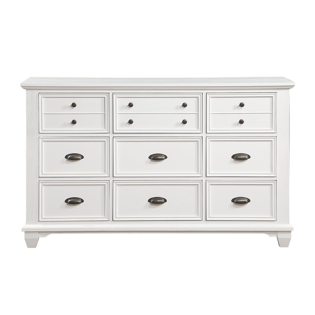 White Finish 1Pc Dresser Of 9X Drawers Traditional Framing Wooden Bedroom Furniture White Wood