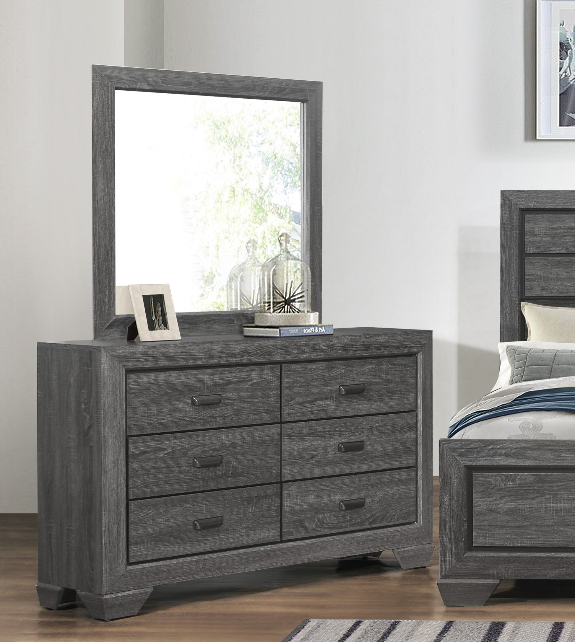 Wooden Bedroom Furniture Gray Finish 1Pc Dresser Of 6X Drawers Contemporary Design Rustic Aesthetic Gray 6 Wood