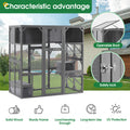 Outdoor Wooden Cat House Catio Enclosure With Super Large Enter Door Cat Kennel With Bouncy Bridge, Platforms And Small Houses Walk In Kitten Cage With Sunshine Board L67.5'', Dark Grey Gray Metal & Wood