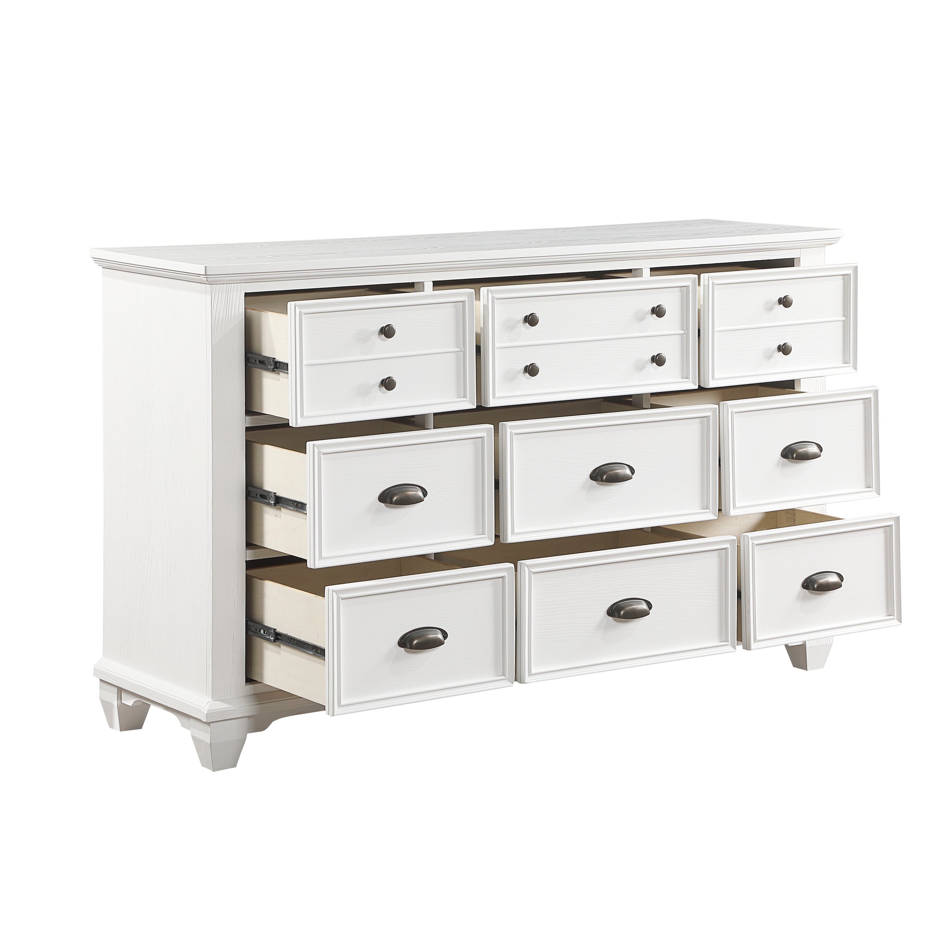 White Finish 1Pc Dresser Of 9X Drawers Traditional Framing Wooden Bedroom Furniture White Wood