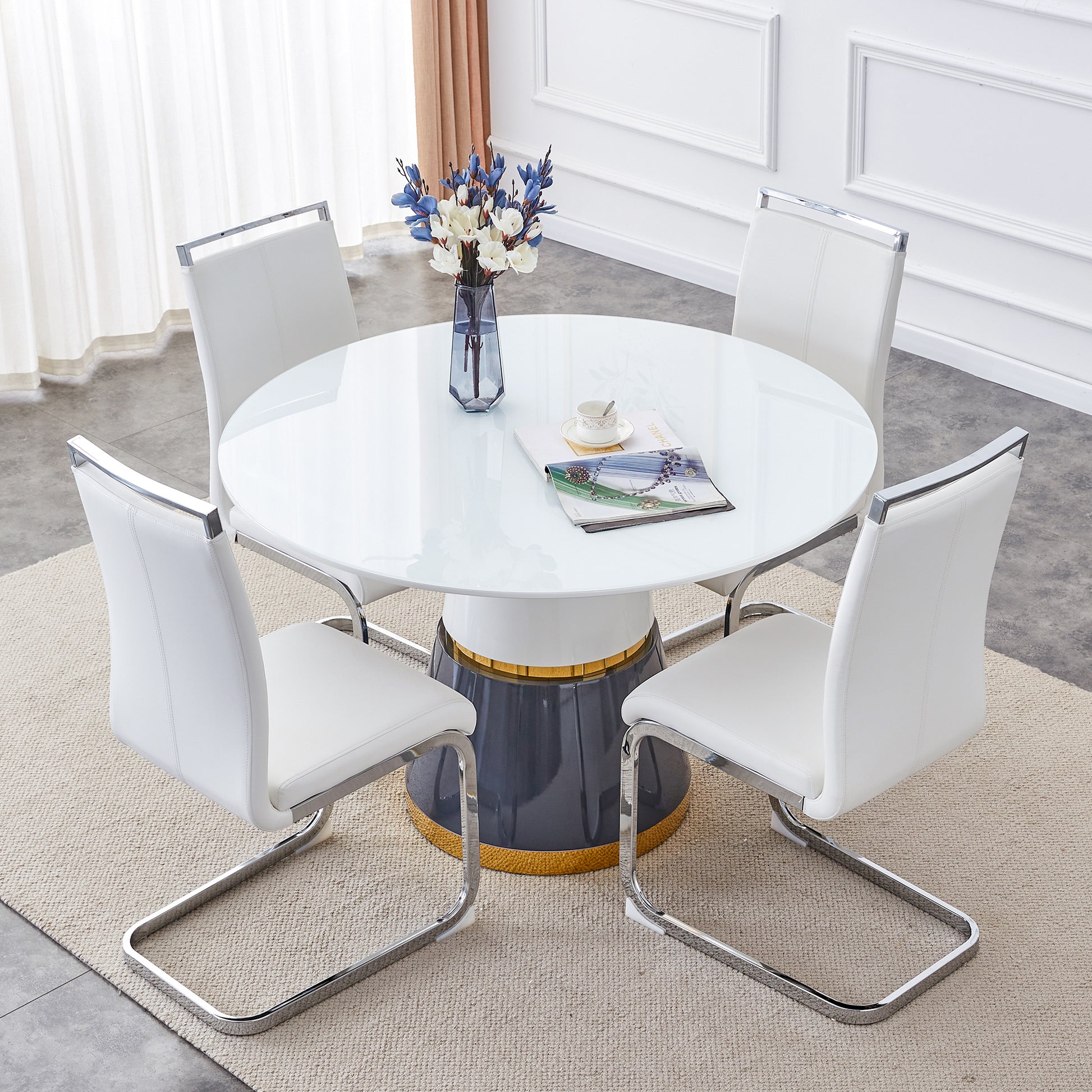 Modern Minimalist Luxury Mdf Material Circular Dining Table. Computer Desk. Game Table. Office Desk. Suitable For Restaurants, Living Rooms, Terraces, And Kitchens. 47.24''47.24''29.92 White Mdf
