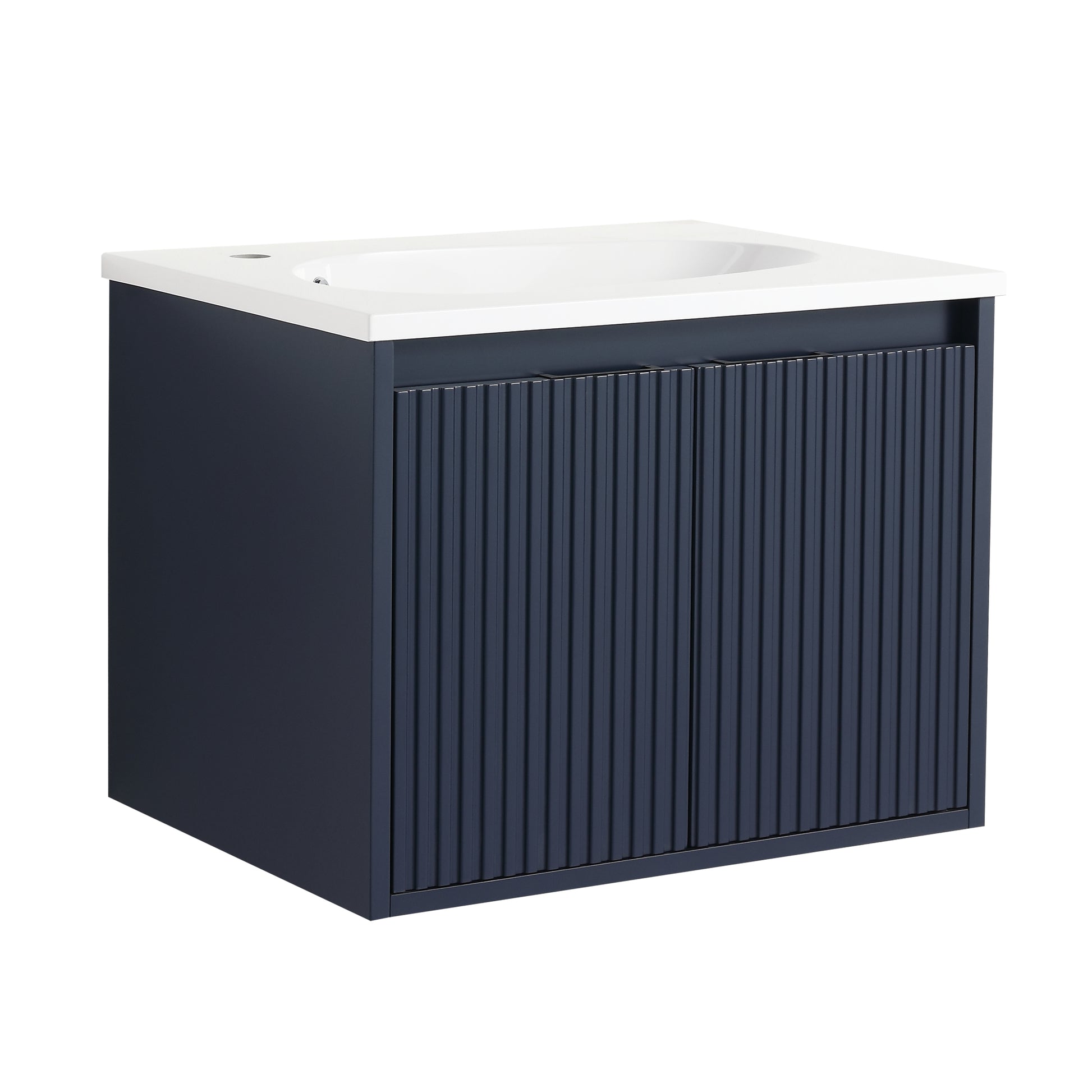 24" Floating Bathroom Vanity With Drop Shaped Resin Sink Navy Blue 2 Bathroom Wall Mounted Modern Plywood