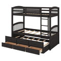 Twin Over Twin Wood Bunk Bed With Trundle And Drawers, Espresso Box Spring Not Required Twin Espresso Wood Bedroom Pine Bunk Pine