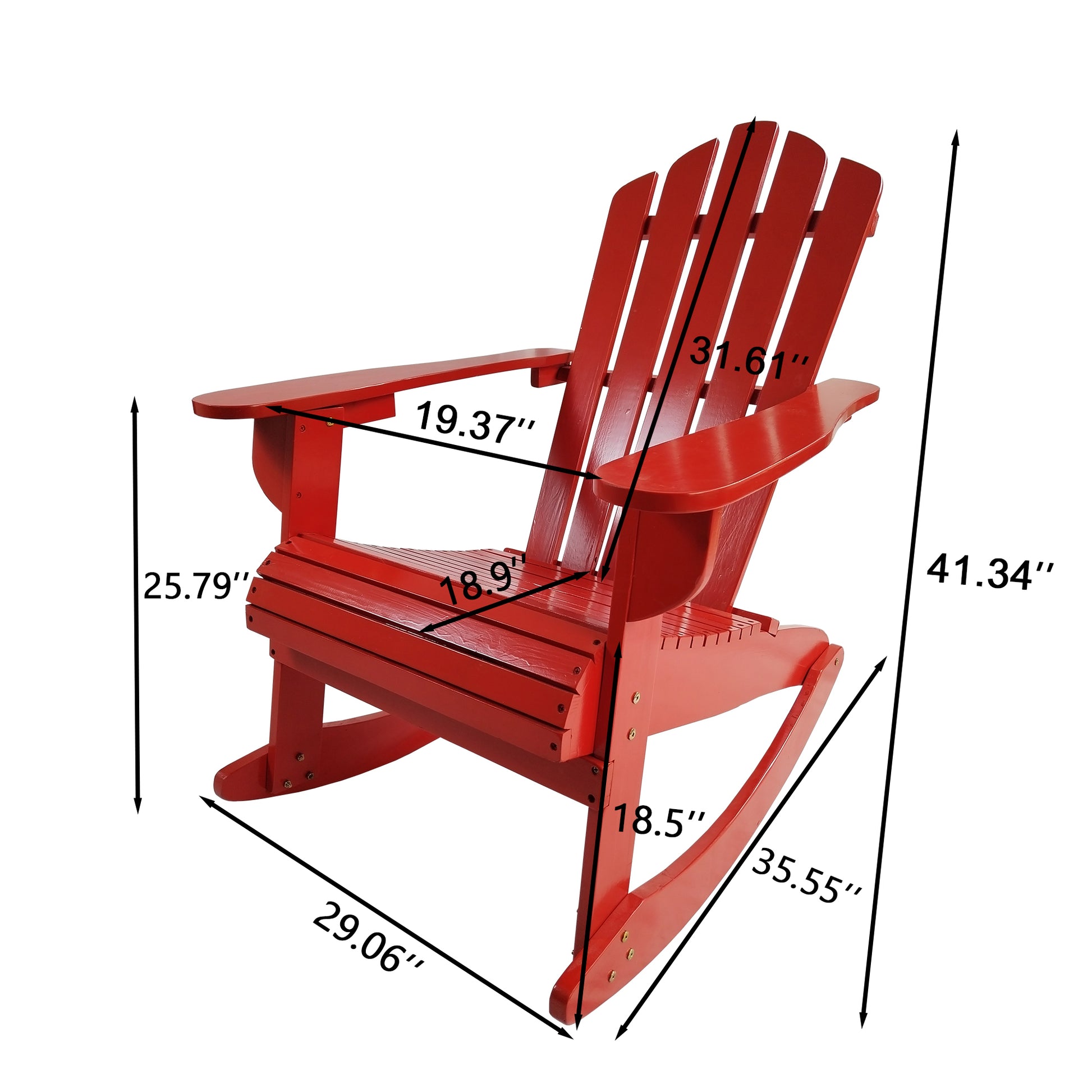 Reclining Wooden Outdoor Rocking Adirondack Chair, Red Red Solid Wood