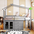 Twin Size House Bed With Cabinet And Drawers, Gray Gray Plywood