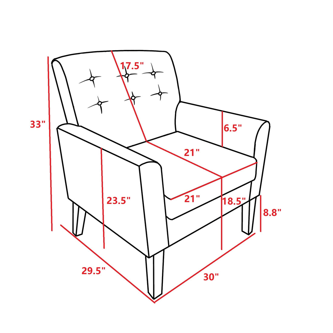 Fabric Accent Chair For Living Room, Bedroom Button Tufted Upholstered Comfy Reading Accent Chairs Sofa Blue Blue Brown Primary Living Space American Design Foam Fabric