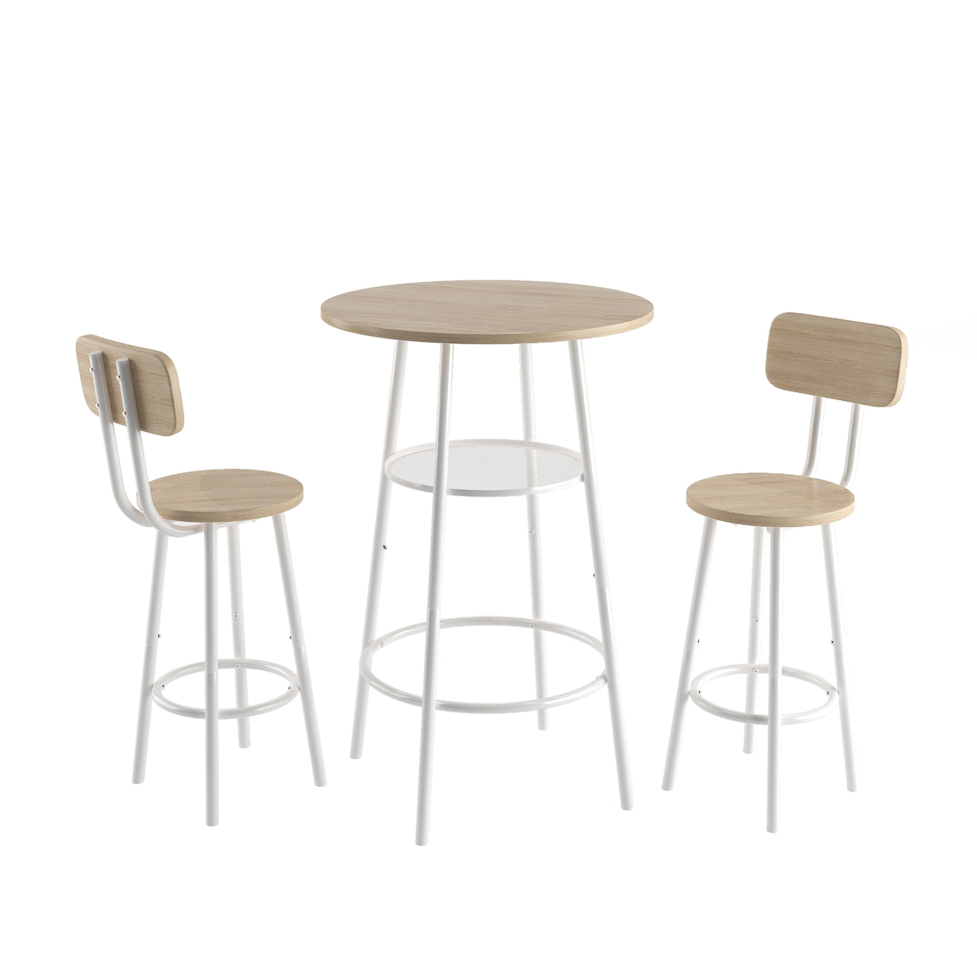 Bar Table, Equipped With 2 Bar Stoolswith Backrest And Partition White Oak Mdf