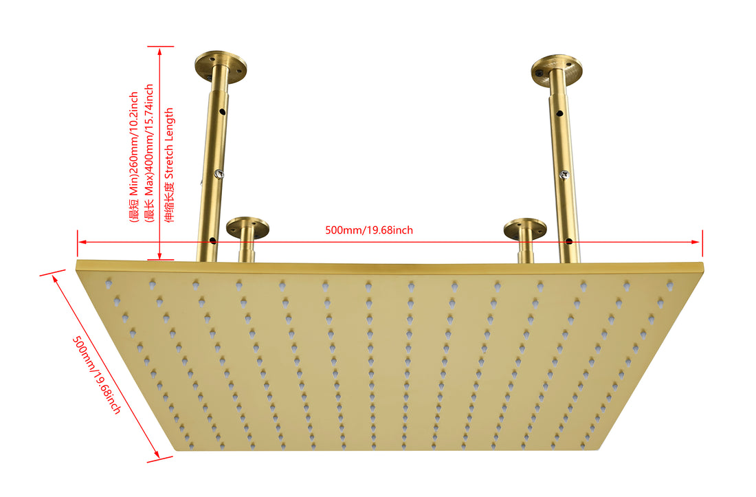 20"X20" Shower Head Stainless Steel Bathroom Showerhead Ceiling Mount Without Led Brushed Gold Stainless Steel