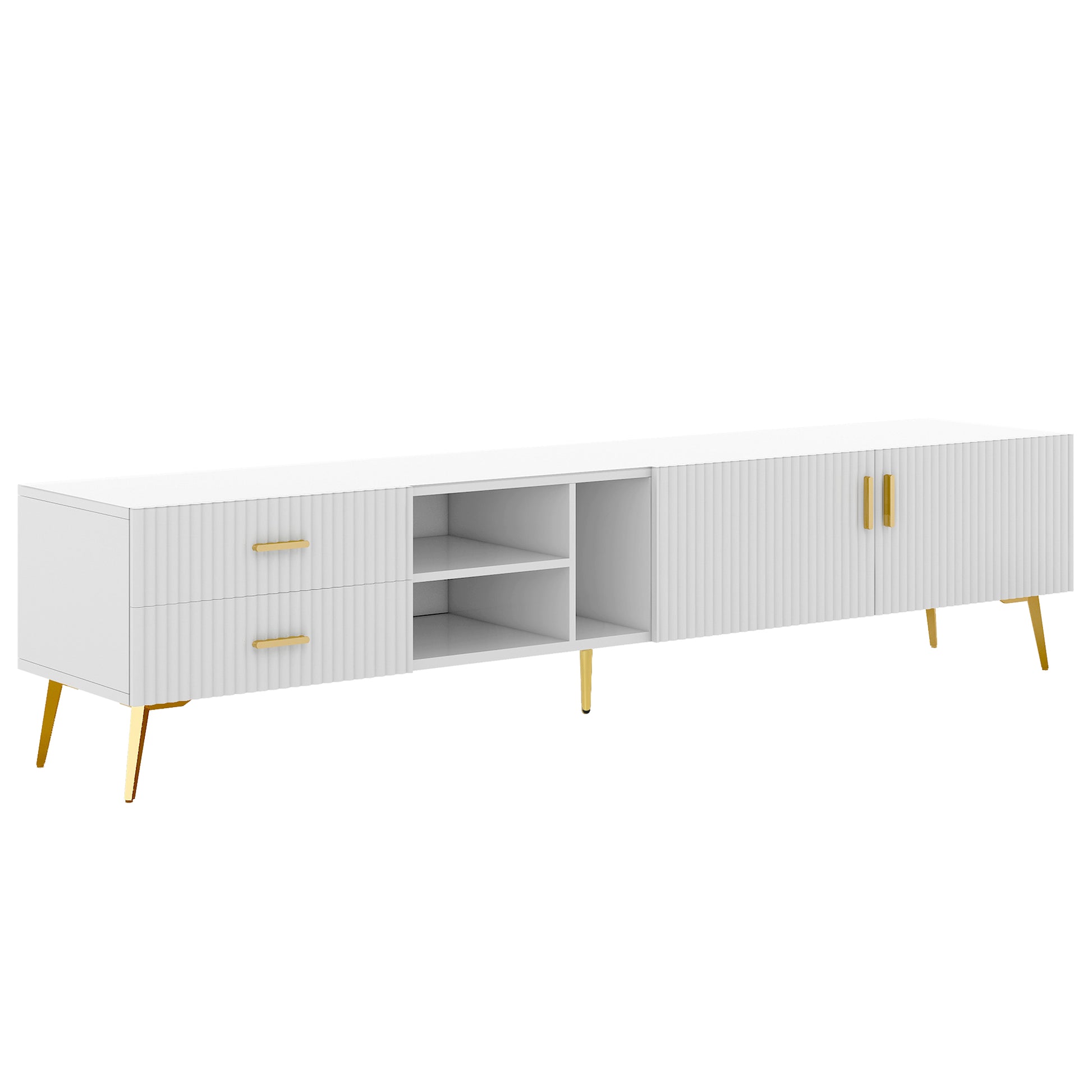 Modern Tv Stand With 5 Champagne Legs Durable, Stylish, Spacious, Versatile Storage Tvs Up To 77" White White Mdf