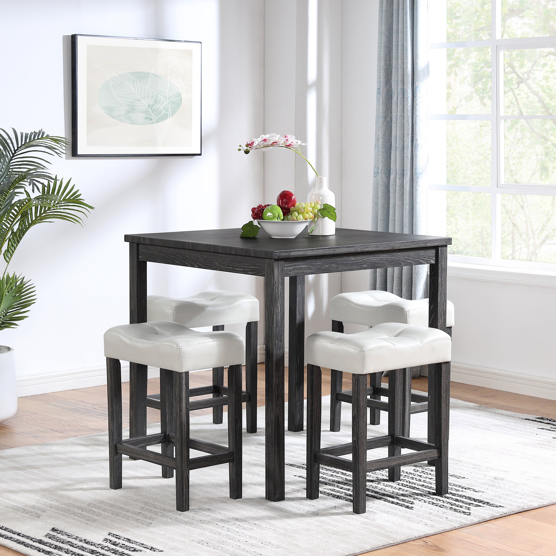 Dining Table, Bar Table And Chairs Set, 5 Piece Dining Table Set, Industrial Breakfast Table Set, For Living Room, Dining Room, Game Room,Old Sku W1781110634 White Black Solid Wood Mdf
