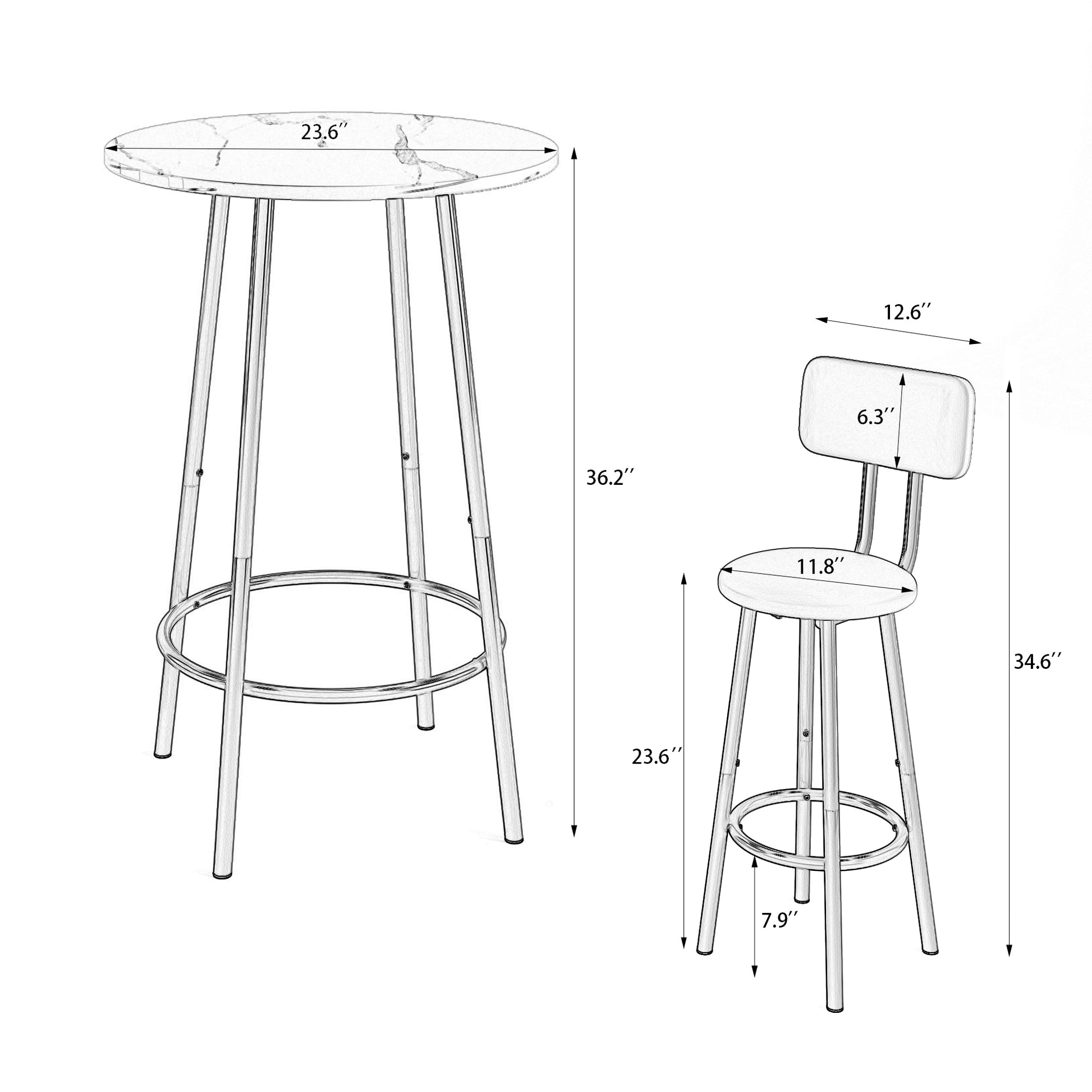 Bar Table, Equipped With 2 Bar Stoolswith Backrest And Partition White Oak Mdf