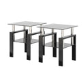 Set Of 2, Modern Tempered Glass Tea Table Coffee Table End Table, Square Table For Living Room, Black Black Tempered Glass