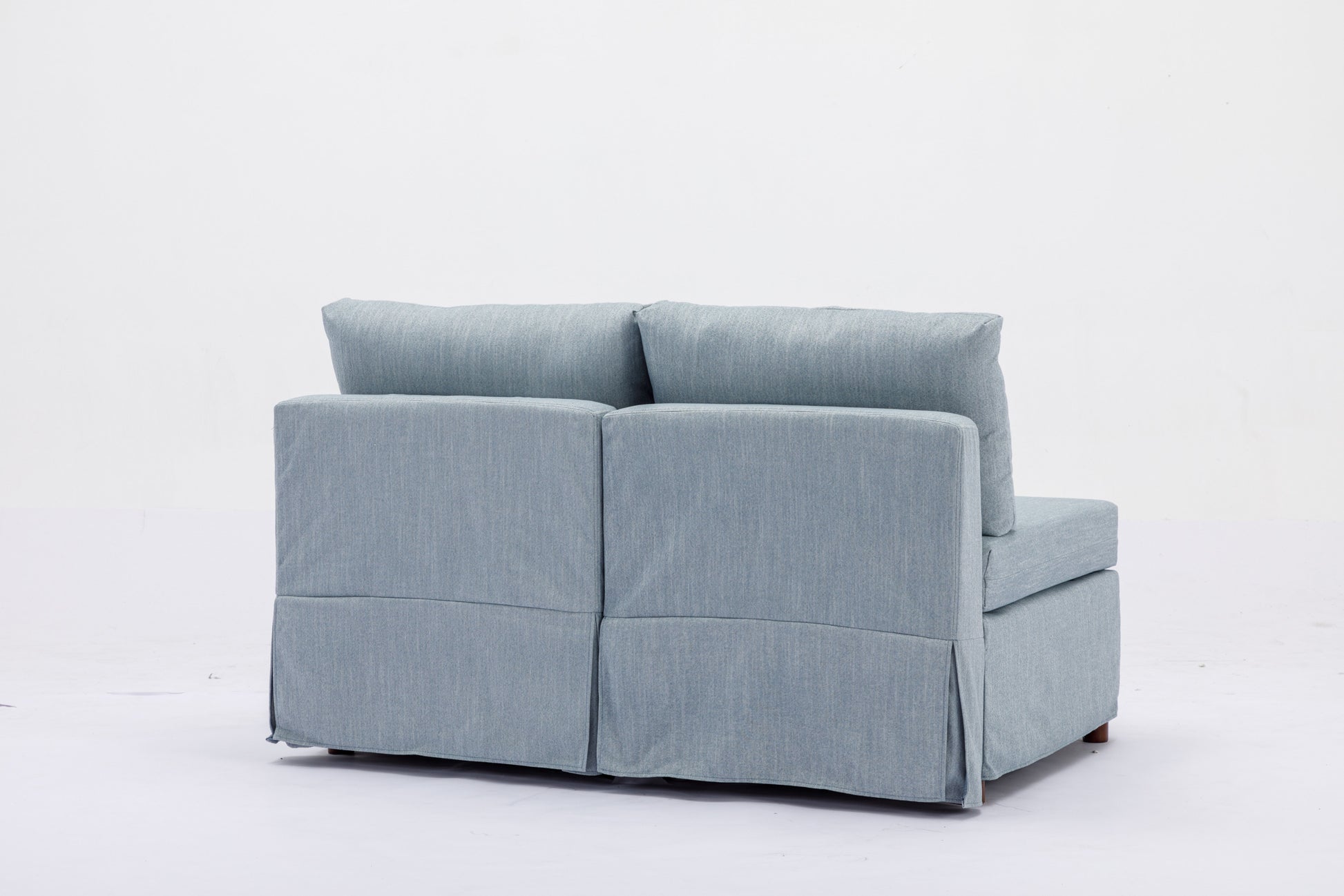 2 Seat Module Sectional Sofa Couch,Seat Cushion And Back Cushion Removable And Washable,Linen Fabric Cover,Light Blue Light Blue Wood Primary Living Space Medium Soft Foam Linen 2 Seat