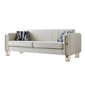 Modern Velvet Sofa 85.04 Inch For Living Room Beige Color Beige Foam Velvet
