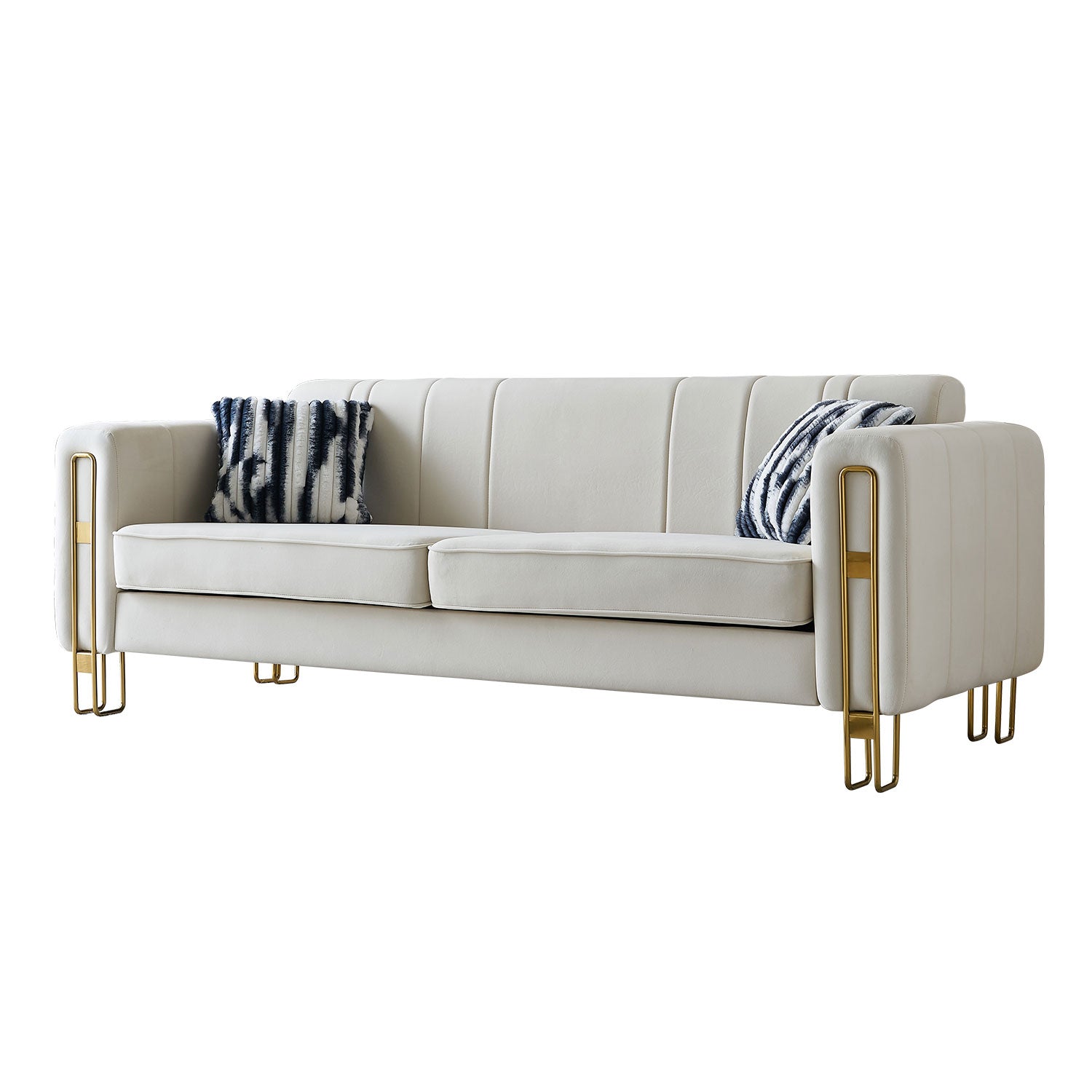 Modern Velvet Sofa 85.04 Inch For Living Room Beige Color Beige Foam Velvet