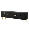 Modern Tv Stand With 5 Champagne Legs Durable, Stylish And Spacious, Tvs Up To 75'' Black 70 79 Inches Mdf