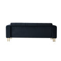 Modern Velvet Sofa 85.04 Inch For Living Room Black Color Black Velvet Wood Tufted Back Modern Square Arms Foam Velvet 2 Seat