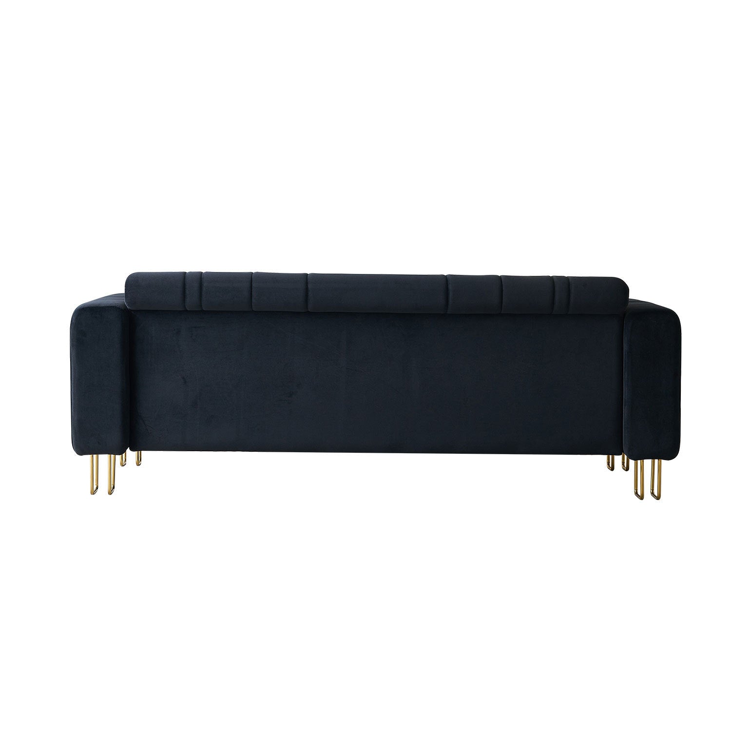 Modern Velvet Sofa 85.04 Inch For Living Room Black Color Black Velvet Wood Tufted Back Modern Square Arms Foam Velvet 2 Seat