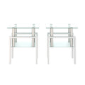 Set Of 2, Modern Tempered Glass Tea Table Coffee Table End Table, Square Table For Living Room, Transparent White White Tempered Glass