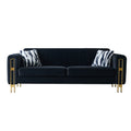 Modern Velvet Sofa 85.04 Inch For Living Room Black Color Black Velvet Wood Tufted Back Modern Square Arms Foam Velvet 2 Seat