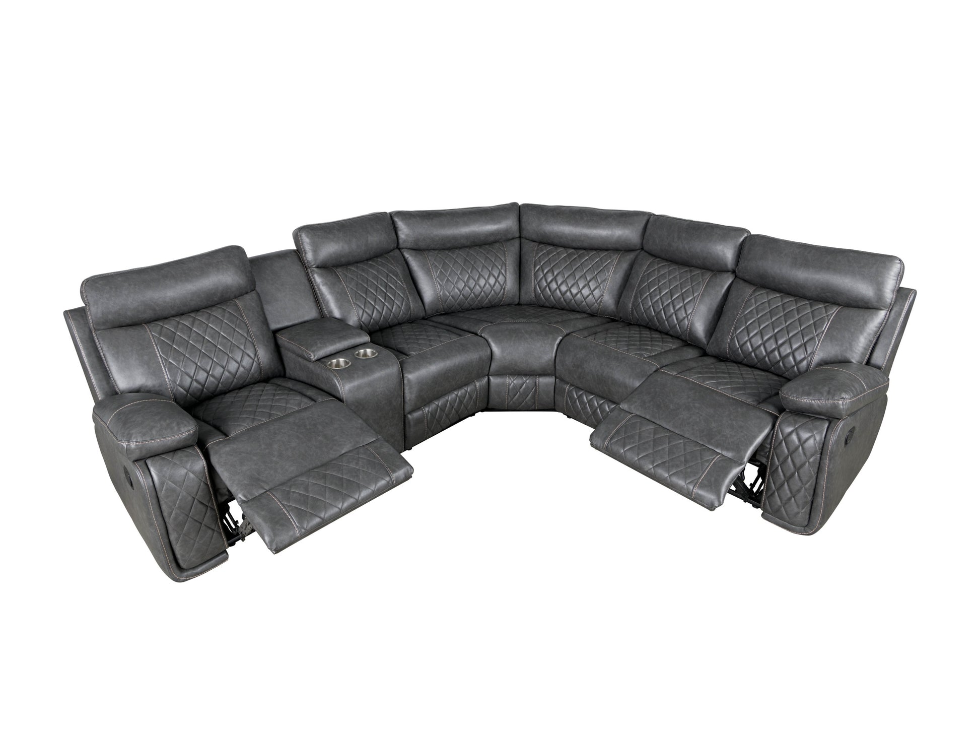 Home Theater Seating Manual Recliner With Cup Holder, Hide Away Storage Pu Reclining Sofa For Living Room, Home Theater, Gray Gray Foam Pu 5 Seat