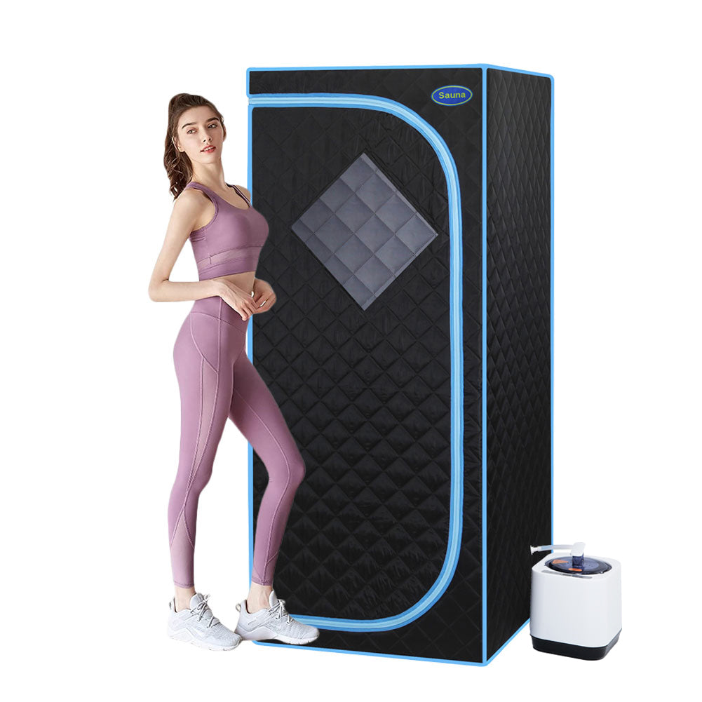 Full Size Portable Black Steam Sauna Tent Personal Home Spa, With Steam Generator, Remote Control, Foldable Chair, Timer And Pvc Pipe Connector Easy To Install.Fast Heating, With Fcc Certification Black Polyester