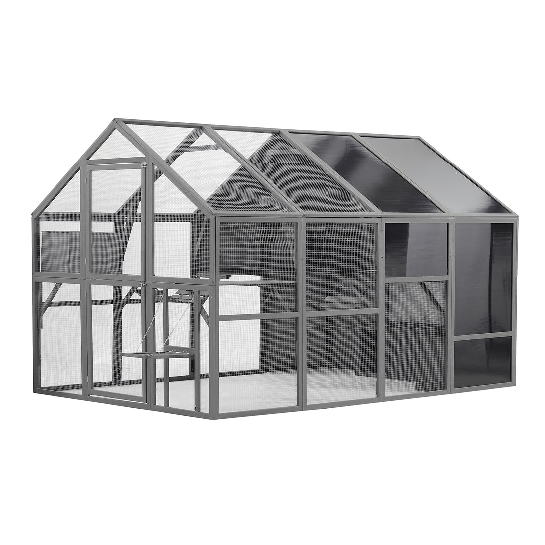 Luxury Cat Cage Outdoor Wooden Catio Enclosure Patio Large Cat Run House For Multiple Pets Walk In Kitten Kennel With Bouncy Bridge, Platforms, Small Houses, Seating And Sunshine Panel 108.7'', Gray Gray Metal & Wood