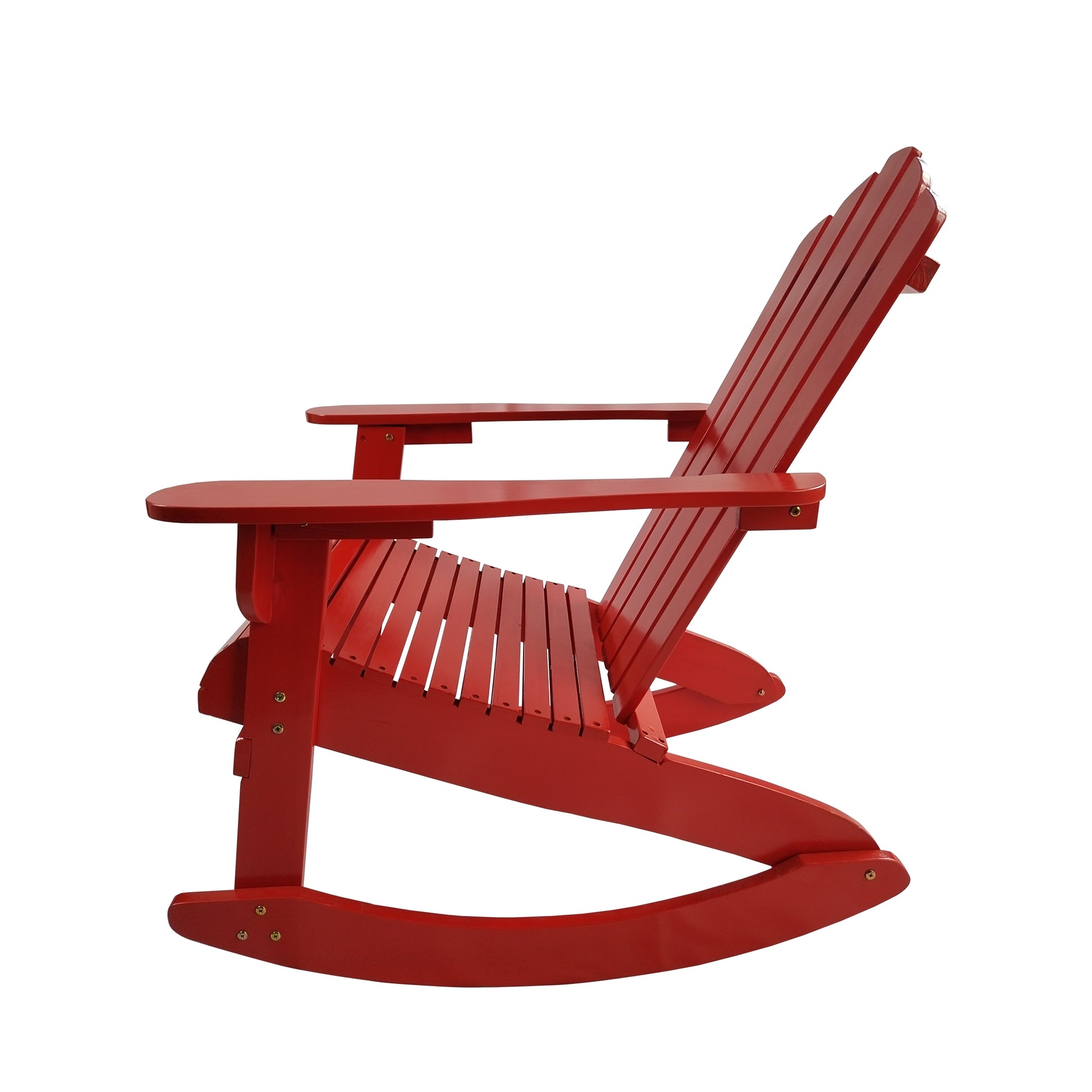 Reclining Wooden Outdoor Rocking Adirondack Chair, Red Red Solid Wood