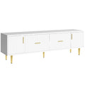 Modern Tv Stand With 5 Champagne Legs Durable, Stylish And Spacious, Tvs Up To 75'' White Mdf