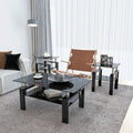 Set Of 2, Modern Tempered Glass Tea Table Coffee Table End Table, Square Table For Living Room, Black Black Tempered Glass