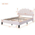 Full Size Upholstered Platform Bed With Flower Pattern Velvet Headboard, Beige Beige Velvet