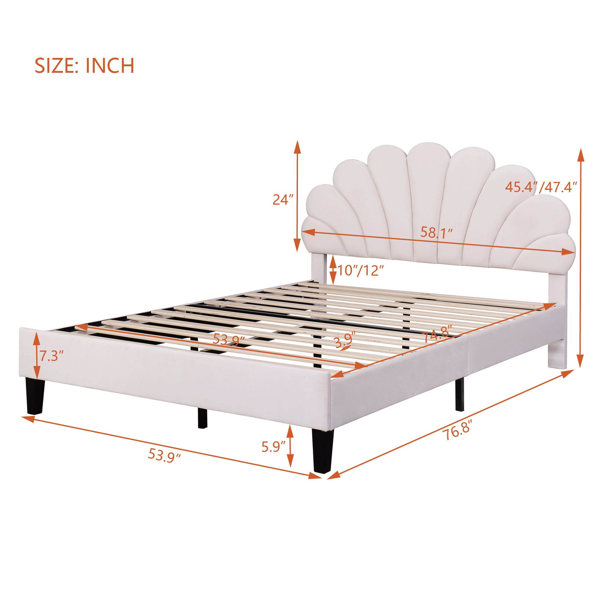 Full Size Upholstered Platform Bed With Flower Pattern Velvet Headboard, Beige Beige Velvet