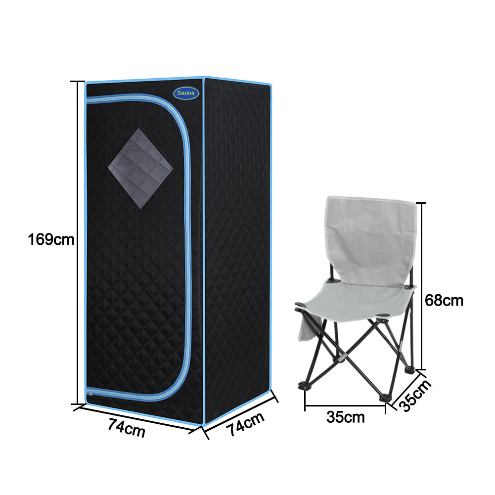 Full Size Portable Black Steam Sauna Tent Personal Home Spa, With Steam Generator, Remote Control, Foldable Chair, Timer And Pvc Pipe Connector Easy To Install.Fast Heating, With Fcc Certification Black Polyester