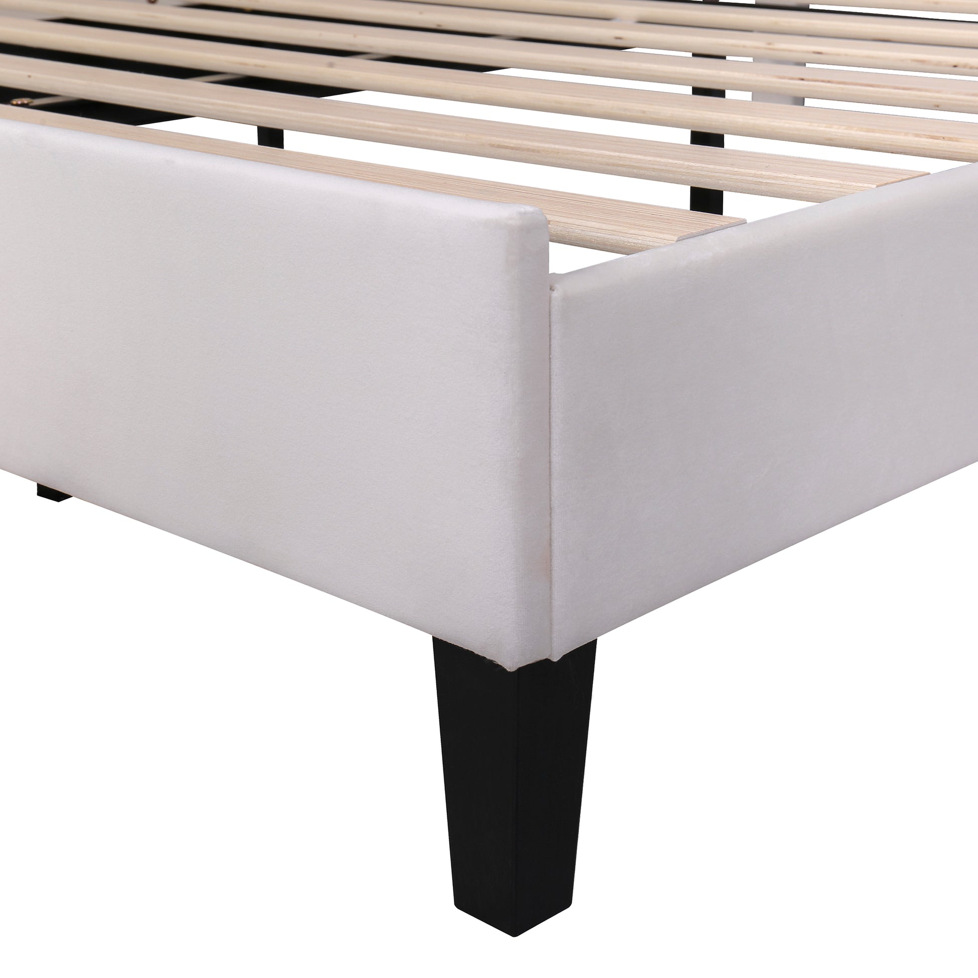Full Size Upholstered Platform Bed With Flower Pattern Velvet Headboard, Beige Beige Velvet
