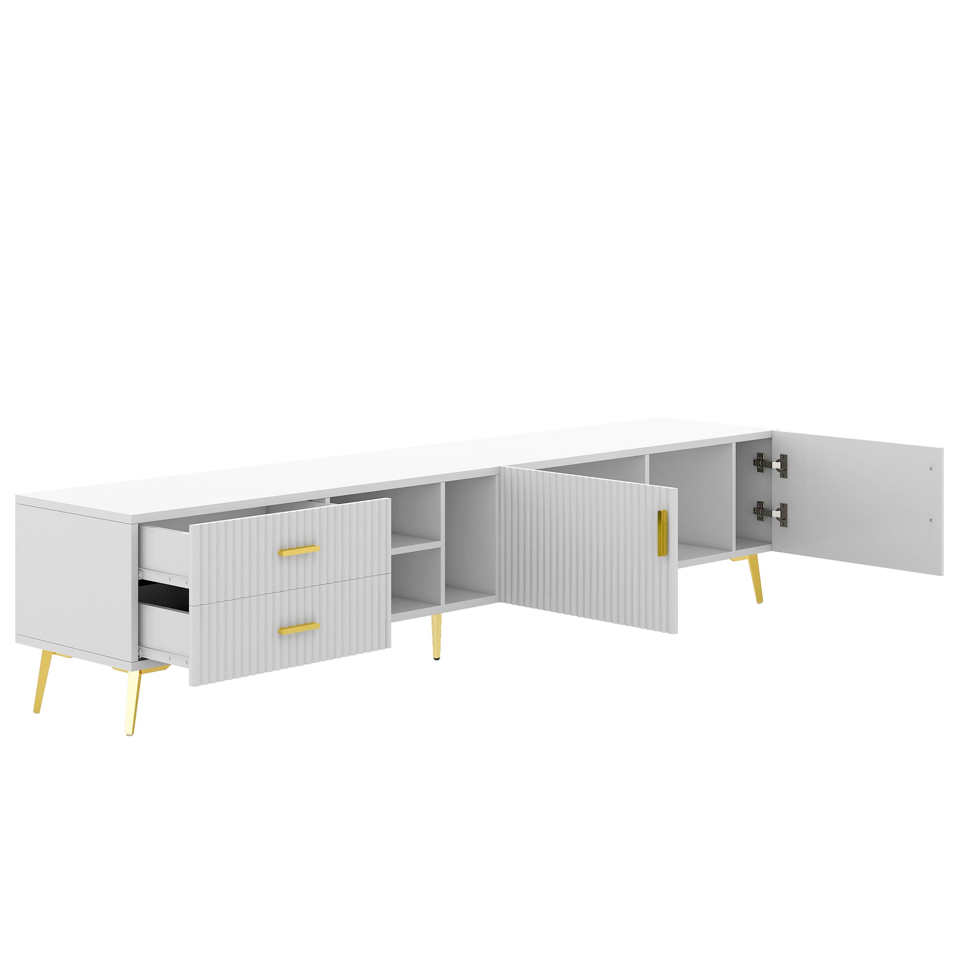 Modern Tv Stand With 5 Champagne Legs Durable, Stylish, Spacious, Versatile Storage Tvs Up To 77" White White Mdf