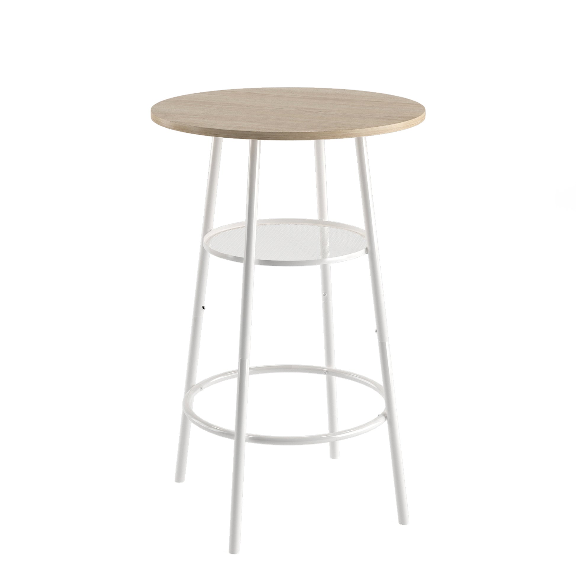 Bar Table, Equipped With 2 Bar Stoolswith Backrest And Partition White Oak Mdf