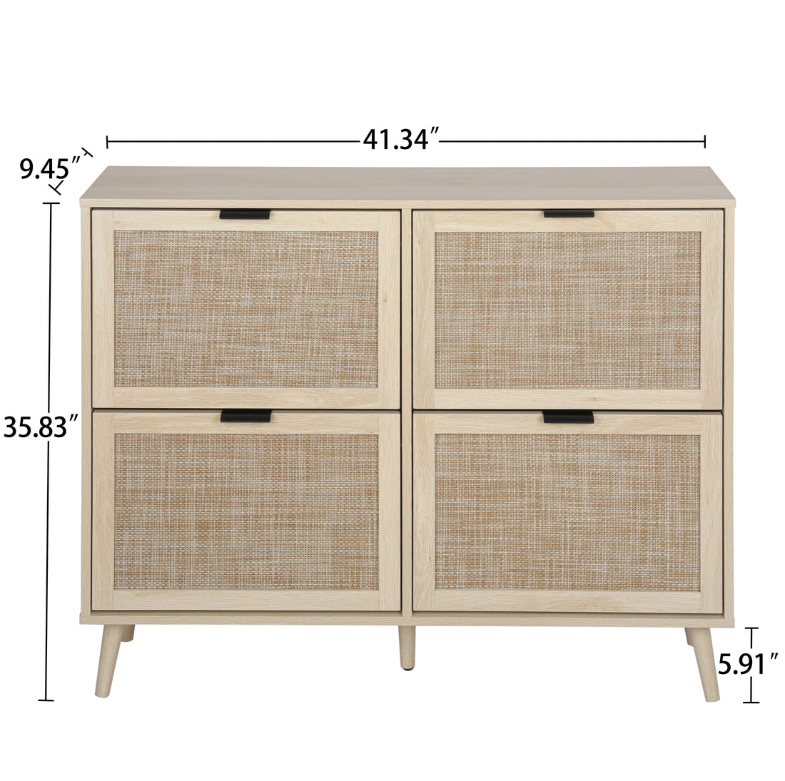 Natural Rattan 4 Door Shoe Rack, Freestanding Modern Shoe Storage Cabinet, For Entryway Natural Particle Board