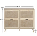 Natural Rattan 4 Door Shoe Rack, Freestanding Modern Shoe Storage Cabinet, For Entryway Natural Particle Board